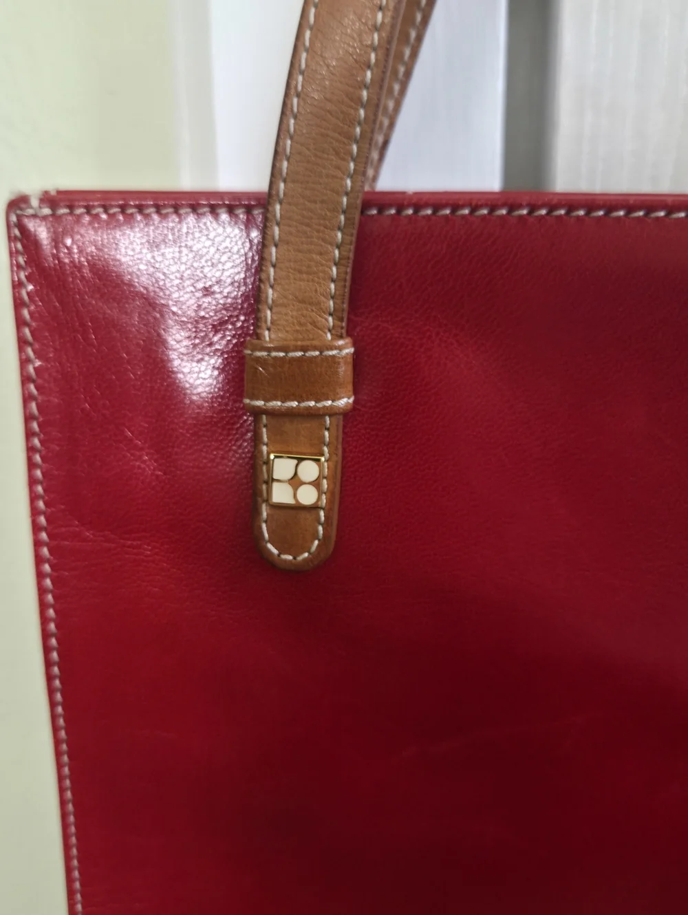 Vintage!!! Kate Spade ✨️ Red Leather Tote Bag with Tan Straps